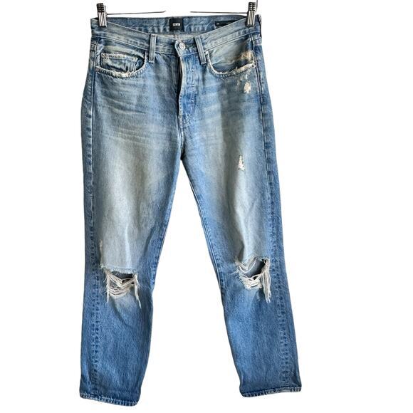 Edwin Denim Cai classic Straight High Waist Non stretch Ripped Jeans size 26 - Picture 2 of 16